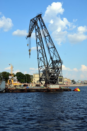 Dredging works on-site parking Aurora cruiser, St. Petersburgのeditorial素材