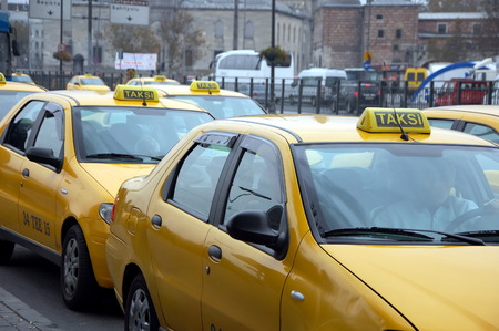 Rows of yellow taxi   in Istanbul, Turkey