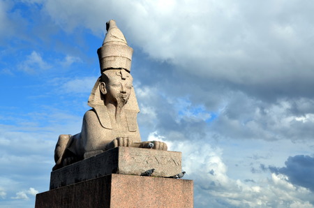 Authentic antique Egyptian sphinx on quay of the Neva river  in Saint-Petersburg, Russia. One of the prominent landmarks in Saint Petersburgのeditorial素材