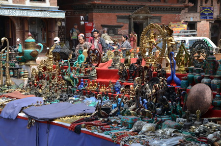 Handicraft market in Patan, Nepal. Sale of statues and jewelryのeditorial素材