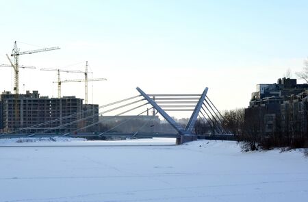 Lazarevsky bridge in Saint-Petersburg in winter, Russiaの写真素材