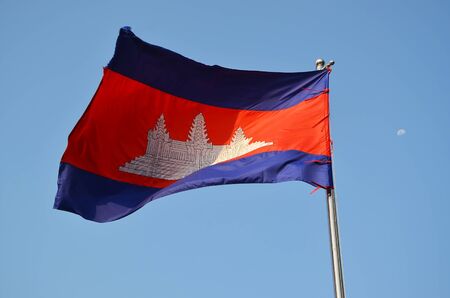 National flag of Cambodia on the sky backgroundの写真素材