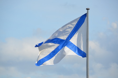 The Russian Navy Ensign , also known as the St Andrews's flag, was the ensign of the Navy of the Russian Empire (from 1712 to 1918), and is the naval flag of the Russian Federation since   1992の写真素材