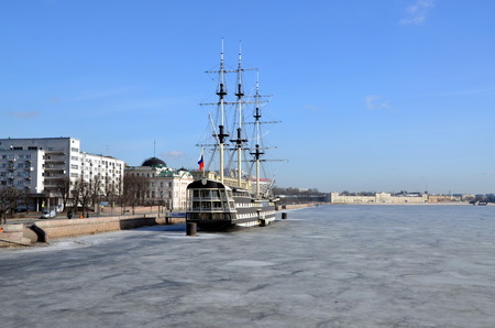 Frigate Blagodat (Grace) on the Neva river, St. Petersburg, Russia