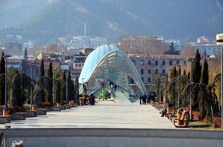 Pedestrian bridge of Peace over the Mtkvari (Kura) River in Tbilisi