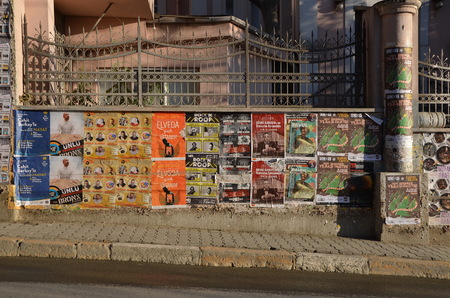 Fence plastered with posters in Ä°stanbul, Turkeyのeditorial素材