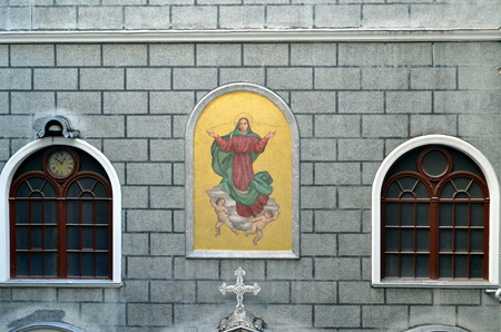 Icon on the facade of St. Anthony of Padua Church in Istanbul, Turkeyの写真素材