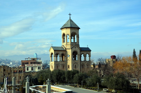 TBILISI, GEORGIA - DEC 28, 2016 - Picturesque view of a chapel near Sameba Cathedral, Tbilisi,...