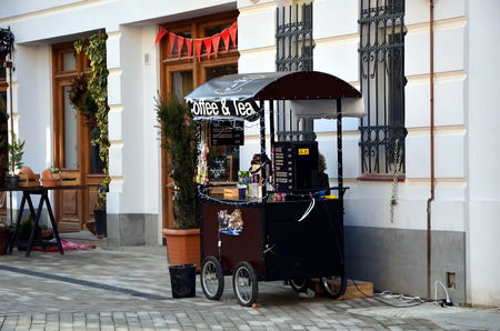 TBILISI, GEORGIA - DEC 28, 2016: Movable stall Coffee and Tea  in Tbilisi, Georgiaのeditorial素材