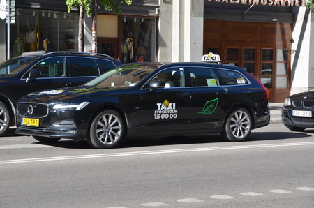 STOCKHOLM, SWEDEN - AUG 7, 2018 - Cab of Taxi Stockholm, Swedenのeditorial素材