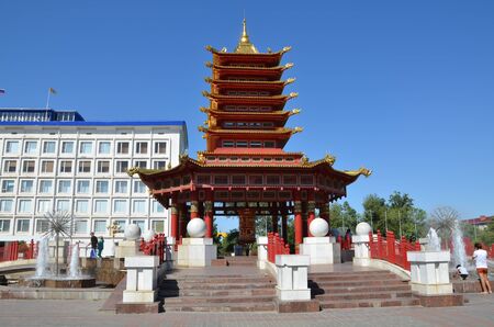 ELISTA, KALMYKIA, RUSSIA - JULY 28, 2017 - Seven Days Pagoda in Elista, Kalmykiaのeditorial素材