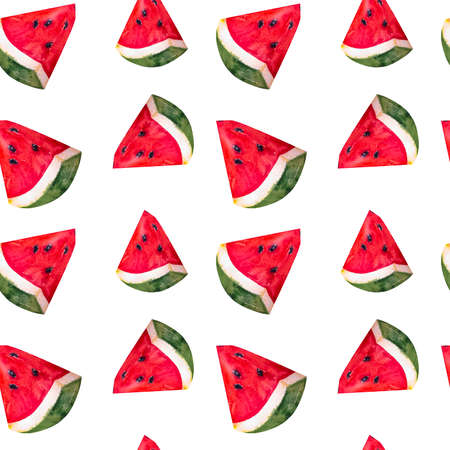 juicy piece of watermelon watercolor isolated botanical seamless pattern, hand drawn. Perfect for...