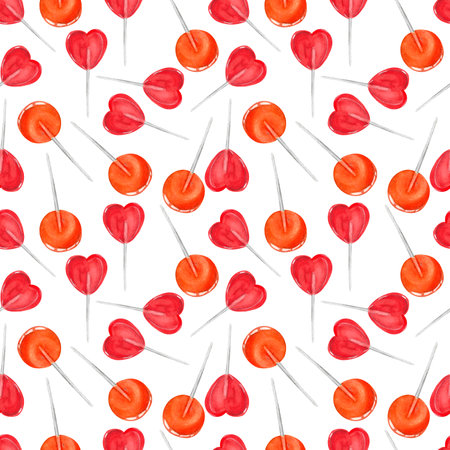 lollipops round and heart shaped watercolor isolated on white backgroundの写真素材