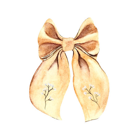 beige holiday bow watercolor on isolated white background.の写真素材