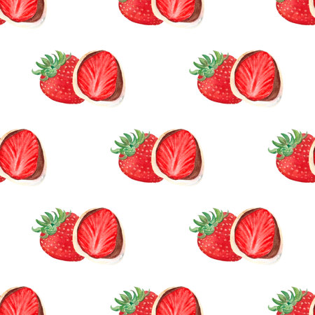 daifuku strawberry watercolor watercolor on isolated white background, hand drawn. Perfect for card design, invitation, scrapbooking, fabric printingの写真素材
