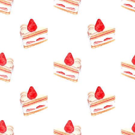 chinese strawberry cheesecake watercolor on isolated white background, hand drawn. Perfect for card design, invitation, scrapbooking, fabric printingの写真素材
