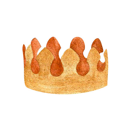 mardi gras watercolor golden crown on isolated white background, hand drawn. Perfect for card design, invitation, scrapbooking, fabric printing.の写真素材