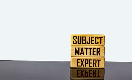 On wooden blocks the inscriptions SUBJECT, MATTER, EXPERT. Business concept
