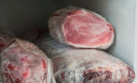 Home refrigerator with different packaged frozen meat.の写真素材