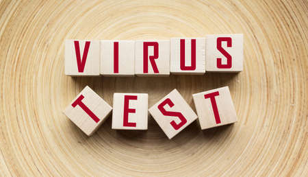 On a light background, wooden blocks with the inscription VIRUS TESTの写真素材