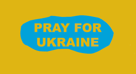 Pray for Ukraine text in the colors of the yellow-blue flagの写真素材