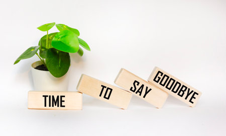 Wooden blocks with words 'Time to say goodbye'.