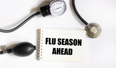 Concept words Flu season ahead. Medical and Coronavirus Copy spaceの写真素材
