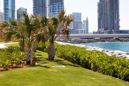 Dubai, UAE, April 2019 The construction of high-rise buildings in Dubai. View from the Blue Water Islandのeditorial素材
