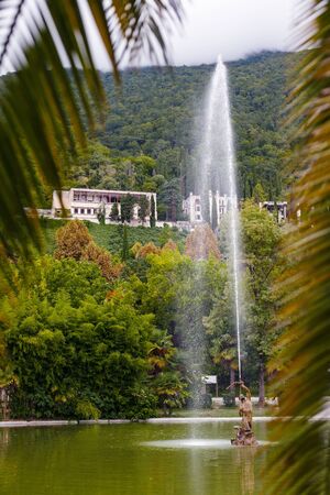 Beautiful fountain in the summer park, Gagra, Abkhazia