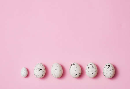 white easter egg on the pink background with the place for the textの写真素材
