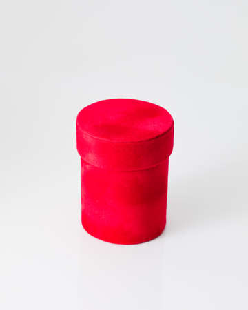 red cylinder gift box on white backgroundの写真素材