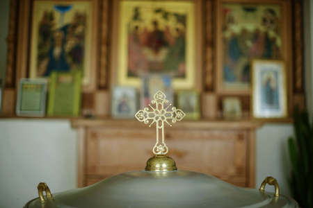Ceramic bell with an Orthodox cross on top in the Orthodox Church