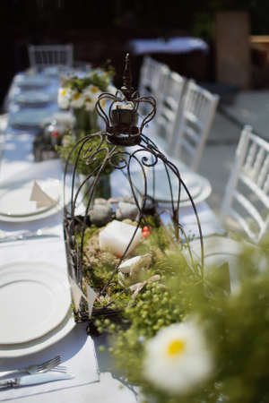 Wedding table decoration with flowers. Wedding in Montenegro.