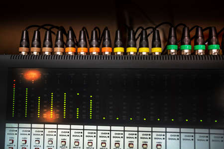 Electronic control panel with LED lights. Selective focus and shallow depth of field.