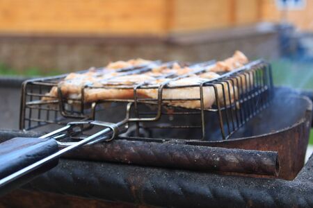 barbecue picnic, coals in the grillの写真素材