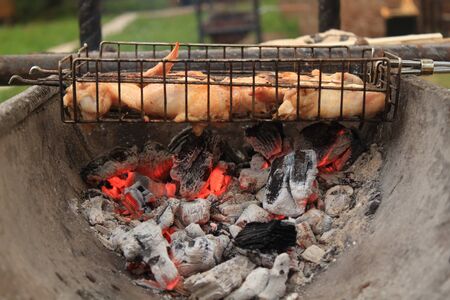 barbecue picnic, coals in the grillの写真素材