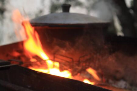 boiler on the  bonfire, cooking outdoorsの写真素材