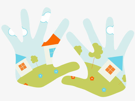 World in kid's handsのイラスト素材