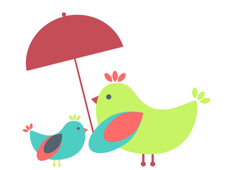 Birds family under umbrellaのイラスト素材
