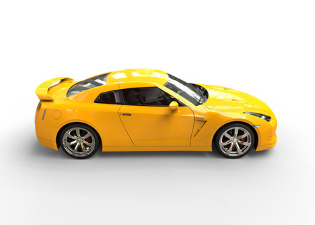 Really fast yellow car side viewの写真素材