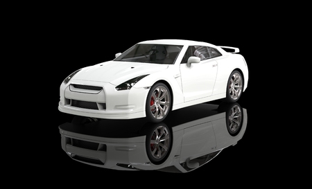 Cool white car on reflective backgroundの写真素材