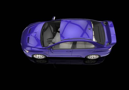 Purple race car on black reflective floorの写真素材