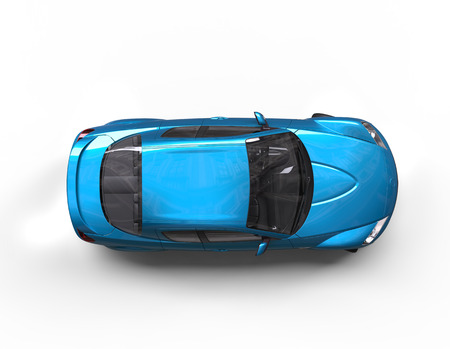 Bright blue car top viewの写真素材