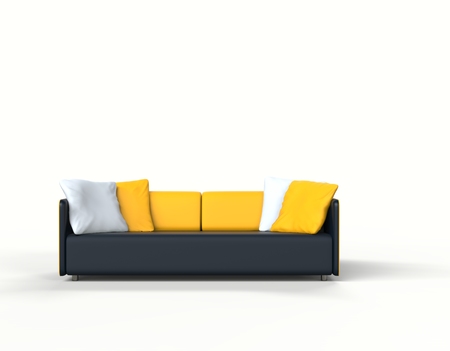 Modern sofa with yellow cushionsの写真素材