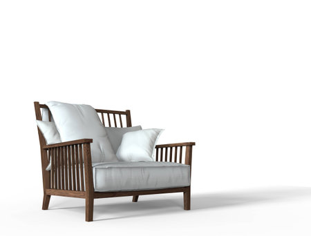 White cozy armchair front perspective shotの写真素材