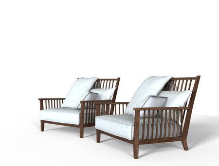 Two white cozy armchairs - perspective shotの写真素材