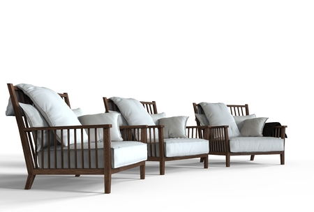 Three white cozy armchairsの写真素材