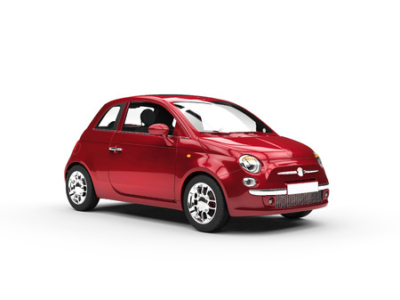 Small cherry colored economic car