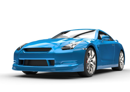 Metallic blue car front close-upの写真素材