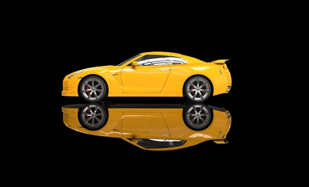 Cool yellow car on reflective backgroundの写真素材